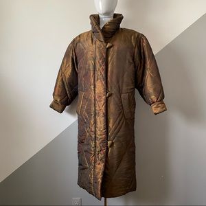 Womens Vintage Petite Small SP Down Puffy Trench Coat Winter Copper Metallic